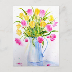 Carte Postale Vase aquarelle des tulipes