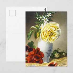 Carte Postale Vase artistique floral avec rose jaune vintage et