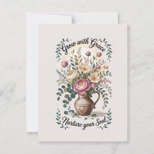 Carte Postale Vase Avec Floraux Croissance Avec Citation Grace
