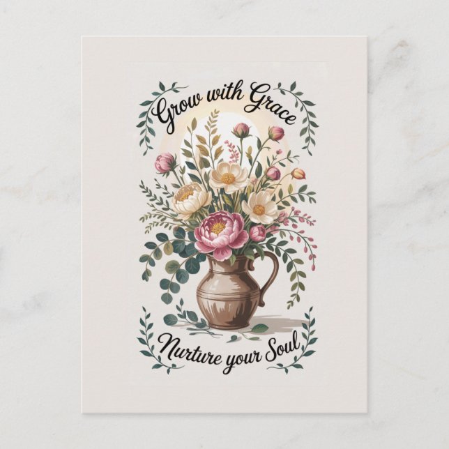 Carte Postale Vase Avec Floraux Croissance Avec Citation Grace (Devant)