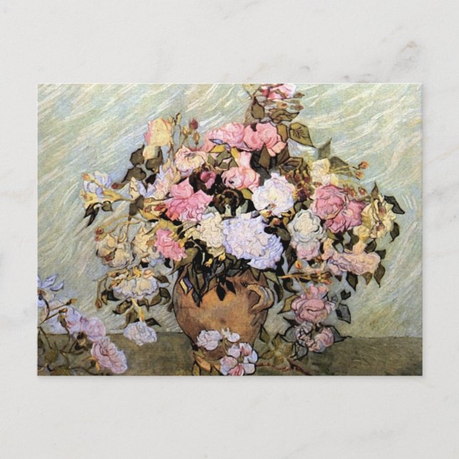 Carte Postale Vase avec roses roses roses (F681) Van Gogh Art (Devant)