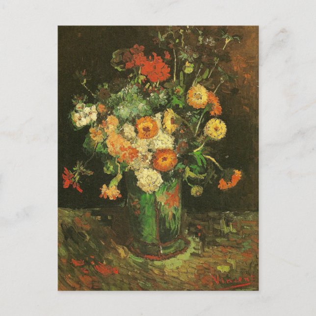 Carte Postale Vase avec Zinnias & Geraniums Van Gogh Art (Devant)