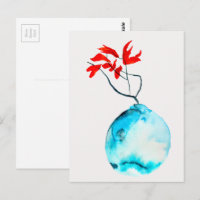 Vase bleu Ikebana aquarelle art