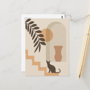 Carte Postale Vase Chat Feuille d'escalier, Art Géométrique Abst