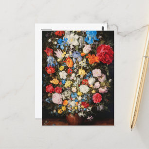 Carte Postale Vase de fleurs avec bijoux, pièces et coquilles, 1