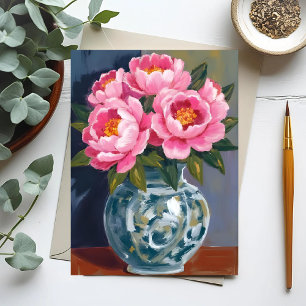 Carte Postale Vase de pivoine   Pivoines de fleurs roses Aquarel