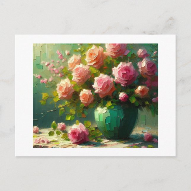 Carte Postale Vase de roses roses roses, (Devant)