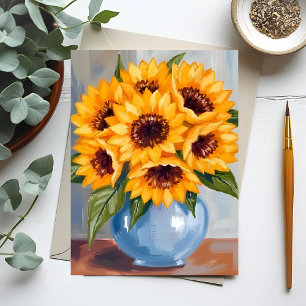 Carte Postale Vase de tournesol Bouquet de fleurs aquarelle