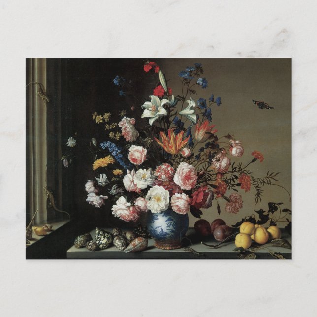 Carte Postale Vase des fleurs par une fenêtre, Balthasar van der (Devant)