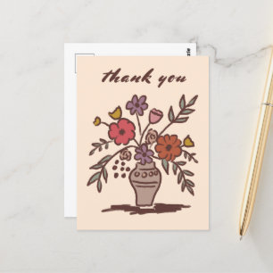 Carte Postale Vase Floral Rustique Fantaisiste Croquis Merci