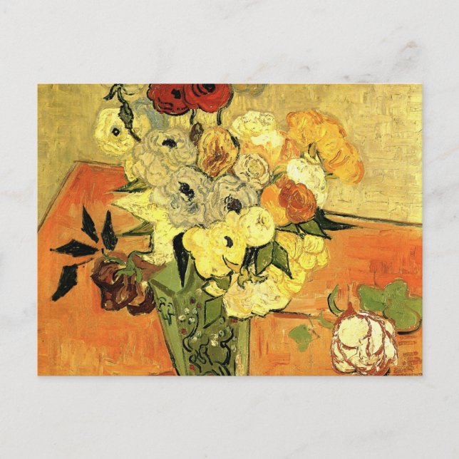 Carte Postale Vase japonaise, Rose, Anémones par Vincent van Gog (Devant)