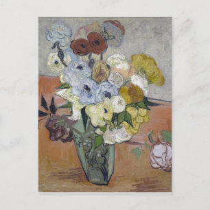 Carte Postale Vase japonaise Van Gogh avec Roses et anémones