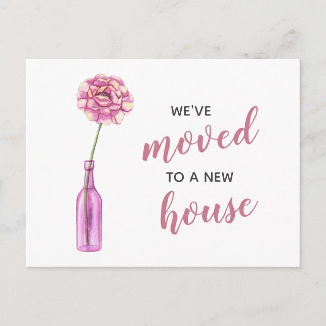 Carte Postale Vase Peony Rose Nous Avons Déménagé Nouvelle Adres (Devant)