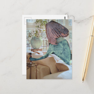 Carte Postale Vase sur sa tête un collage amusant