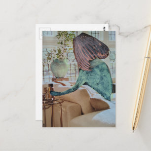 Carte Postale Vase sur sa tête un collage amusant