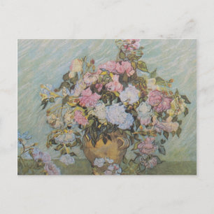 Carte Postale Vase Van Gogh vintage avec roses roses roses