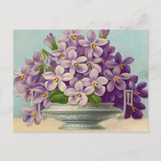 Carte Postale Vase vintage de fleurs violettes