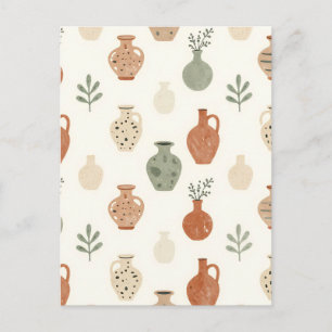 Carte Postale Vases en terre cuite Boho motif botanique