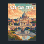 Carte Postale Vatican City Travel Art Vintage<br><div class="desc">Vatican City design de voyage vectoriel rétro. La Cité du Vatican,  ville-État entourée de Rome,  en Italie,  est le siège de l'Église catholique romaine. Il abrite le Pape et un trésor d'art et d'architecture emblématiques.</div>