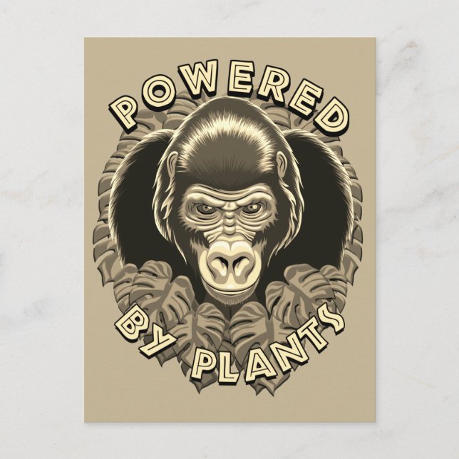 Carte Postale Vegan Gorilla - Propulsé Par Citation Plante (Devant)