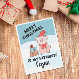 Carte Postale Vegan joyeux Noël mignon piglet de dessin animé