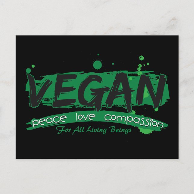 Carte Postale Vegan Peace Love Compassion (Devant)