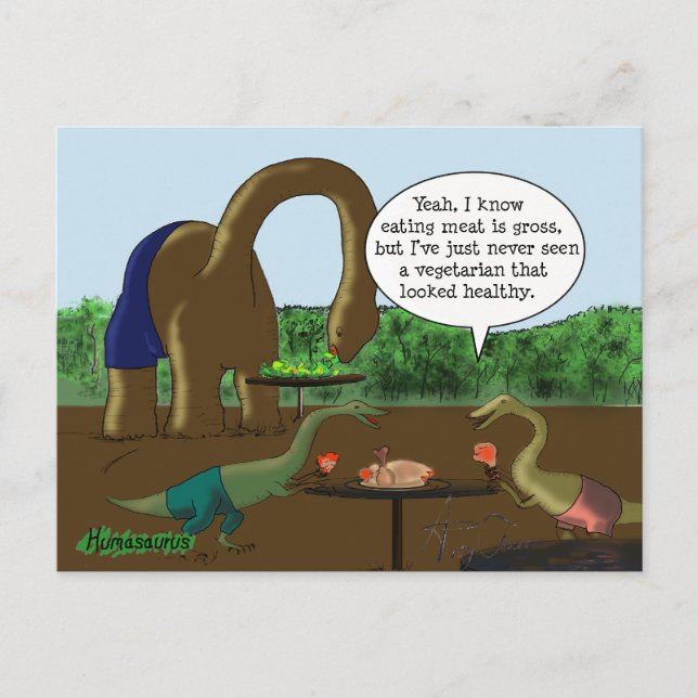 Carte Postale Vegetarian contre Carnivore Funny Dinosaur (Devant)