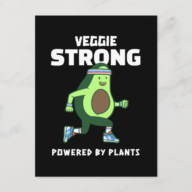 Carte Postale Veggie Strong, Alimenté par les plantes (Devant)