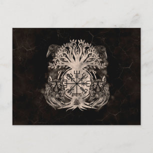 Carte Postale Vegvisir -Yggdrasil Avec Ravens & Loups