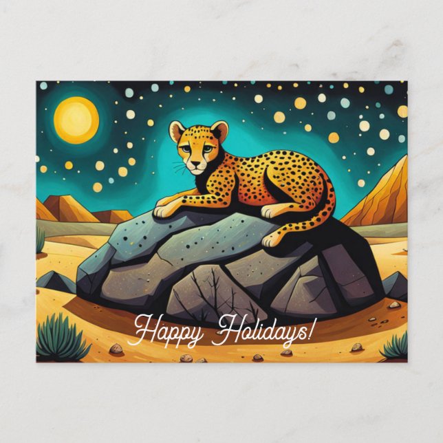 Carte Postale Veille de Noël dans le désert sauvage léopard (Devant)