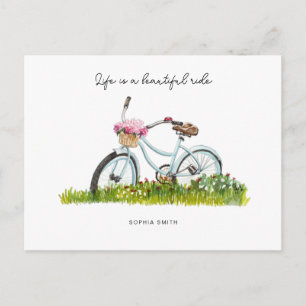 Carte Postale Vélo avec corbeille de fleurs
