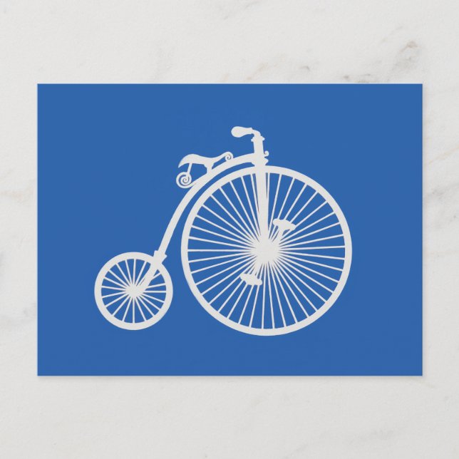 Carte Postale Vélo blanc vintage sur bleu (Devant)