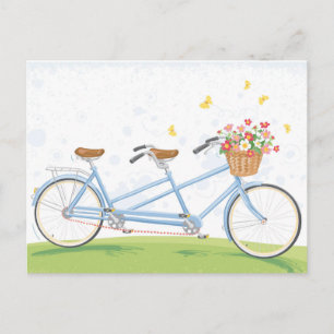 Carte Postale Vélo en tandem vintage avec panier à fleurs