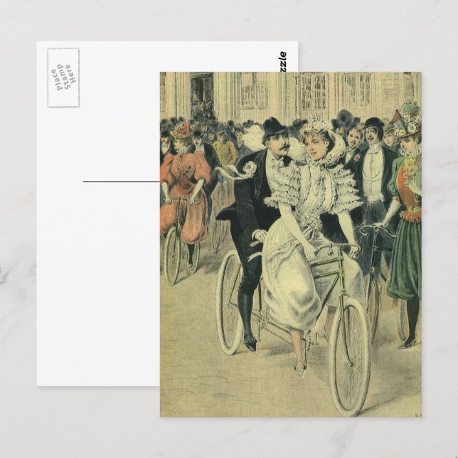 Carte Postale Vélo neuf mariée et mariée Mariage victorienne (Devant / Derrière)