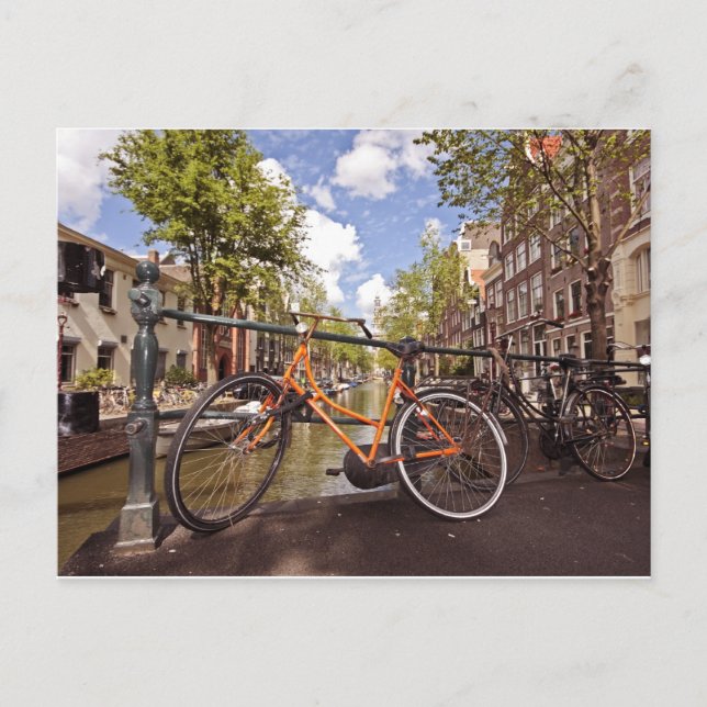 Carte Postale Vélo orange à Amsterdam Pays-Bas (Devant)