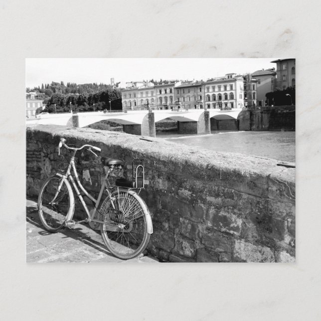 Carte Postale Vélo rétro à côté d'un pont à Florence (Devant)