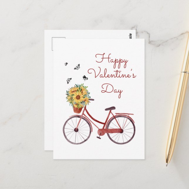 Carte Postale Vélo rouge Valentine (Devant/Arrière en situation)