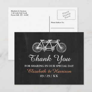 Carte Postale Vélo Tandem sur Tableau Noir Mariage Remerciements