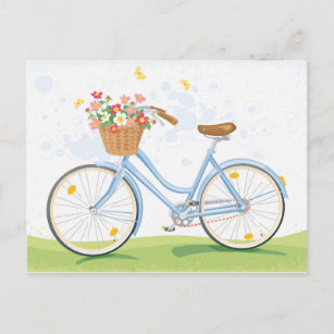 Carte Postale Vélo vintage avec panier à fleurs