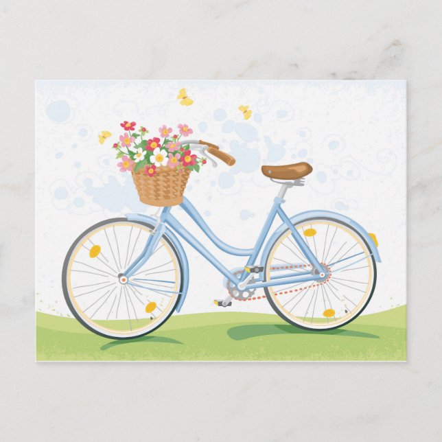 Carte Postale Vélo vintage avec panier à fleurs (Devant)
