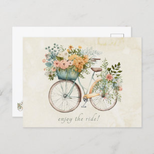 Carte Postale Vélo Vintage Boho avec panier à fleurs