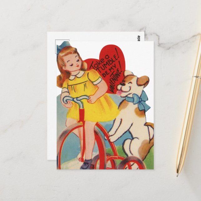 Carte Postale Vélo vintage gentil Valentine (Devant/Arrière en situation)
