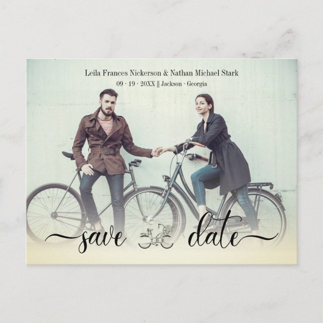 Carte Postale Vélo Vintage romantique Mariage personnalisé Coupl (Devant)