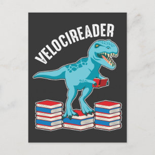 Carte Postale Velociraper Lecteur de livre Drôle Dinosaur étudia