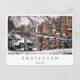 Carte Postale Vélos dans la neige à Amsterdam