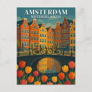 Carte Postale Vélos vintage d'Amsterdam sur le pont fleuri