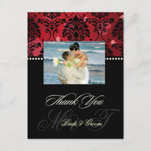 Carte Postale Velours rouge + Merci photo Coeurs Mariage damassé