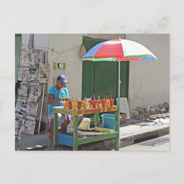 Carte Postale Vendeur de fruits sur le trottoir à Carthagène Col (Devant)