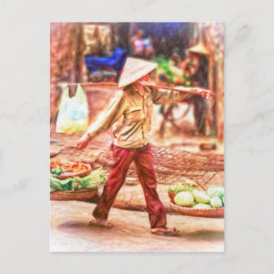 Carte Postale Vendeur du marché de Hanoi Vietnam par Shawna Mac 