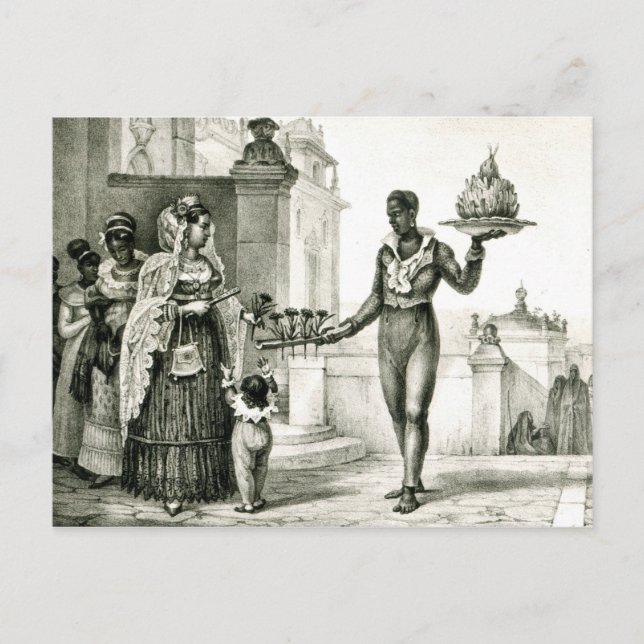 Carte Postale Vendeuse de fleurs à l'extérieur d'une porte d'égl (Devant)